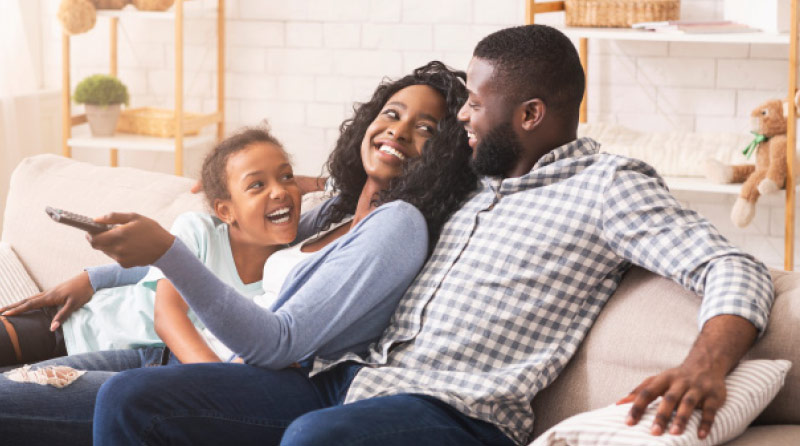 family watching tv